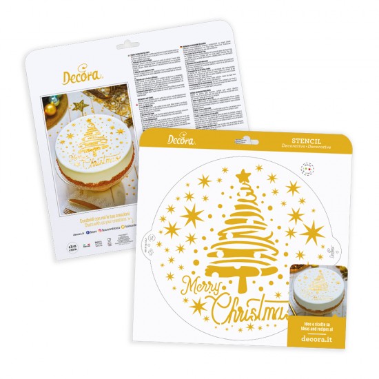 Στένσιλ "Merry Christmas"  έλατο-αστεράκια 25εκ.