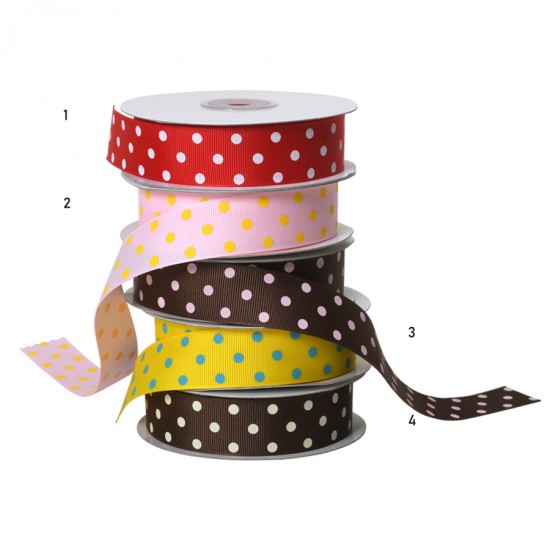 Κορδέλα κίτρινη γκρο με γαλάζιο πουά 25mm - 18μ. (Νο 3)