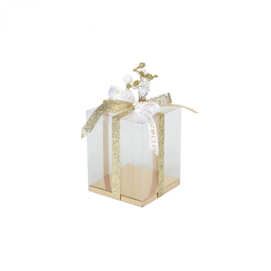 Διάφανο κουτί με χρυσή βάση 12x12x15εκ.