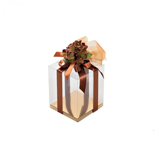 Διάφανο κουτί με χρυσή βάση 13x13x20εκ.