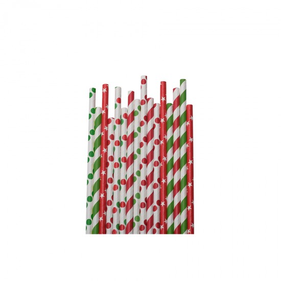 Καλαμάκια xάρτινα κόκκινο-πράσινο 24τεμ.