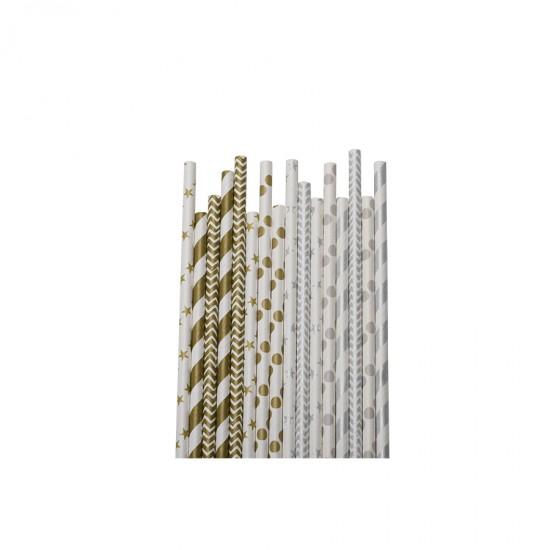 Καλαμάκια xάρτινα χρυσό-ασημί 24τεμ.